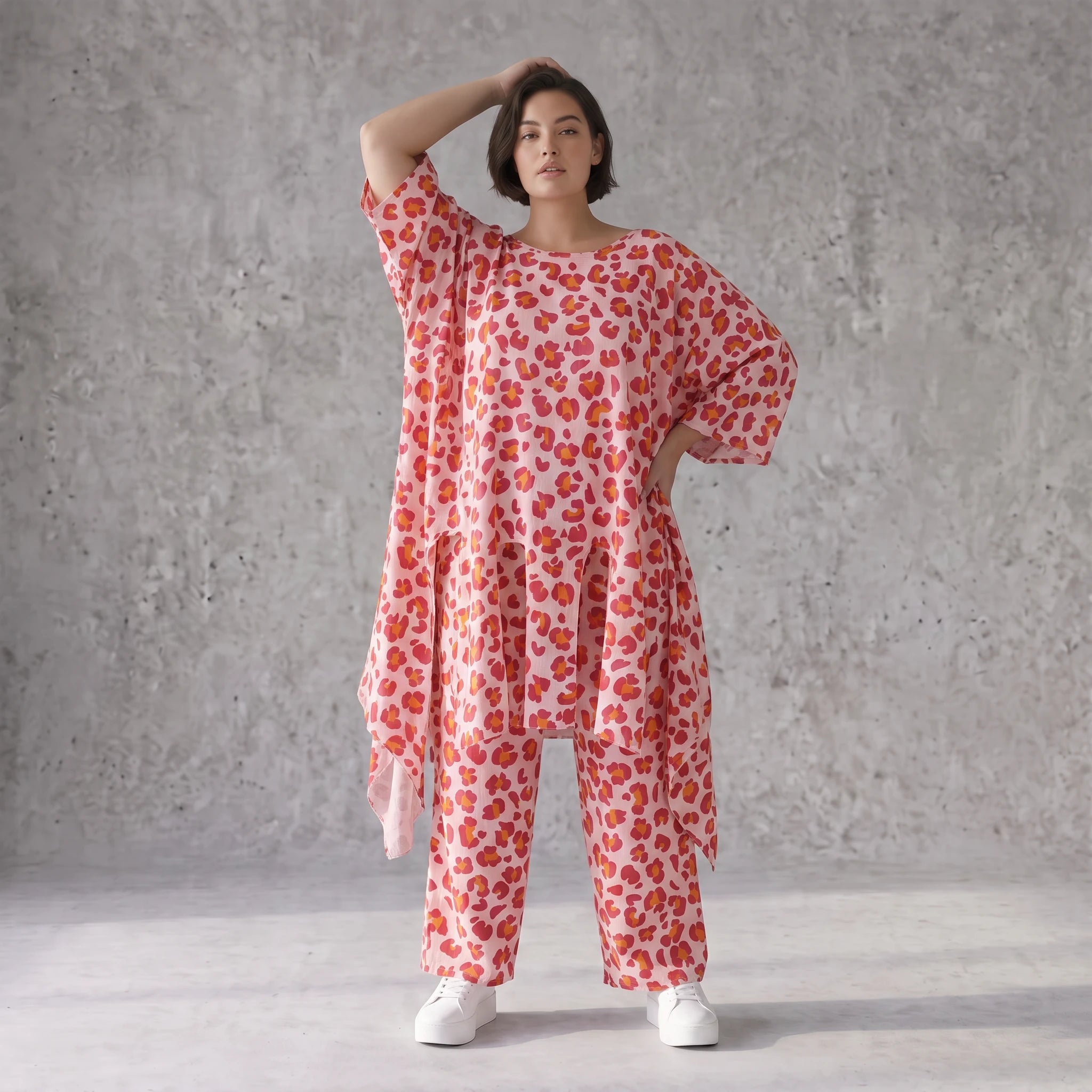 Damen Shirt Avantgarde Baumwolle Rose/Rot, A-Form, Volant, Oversize große Größen – AKH Fashion