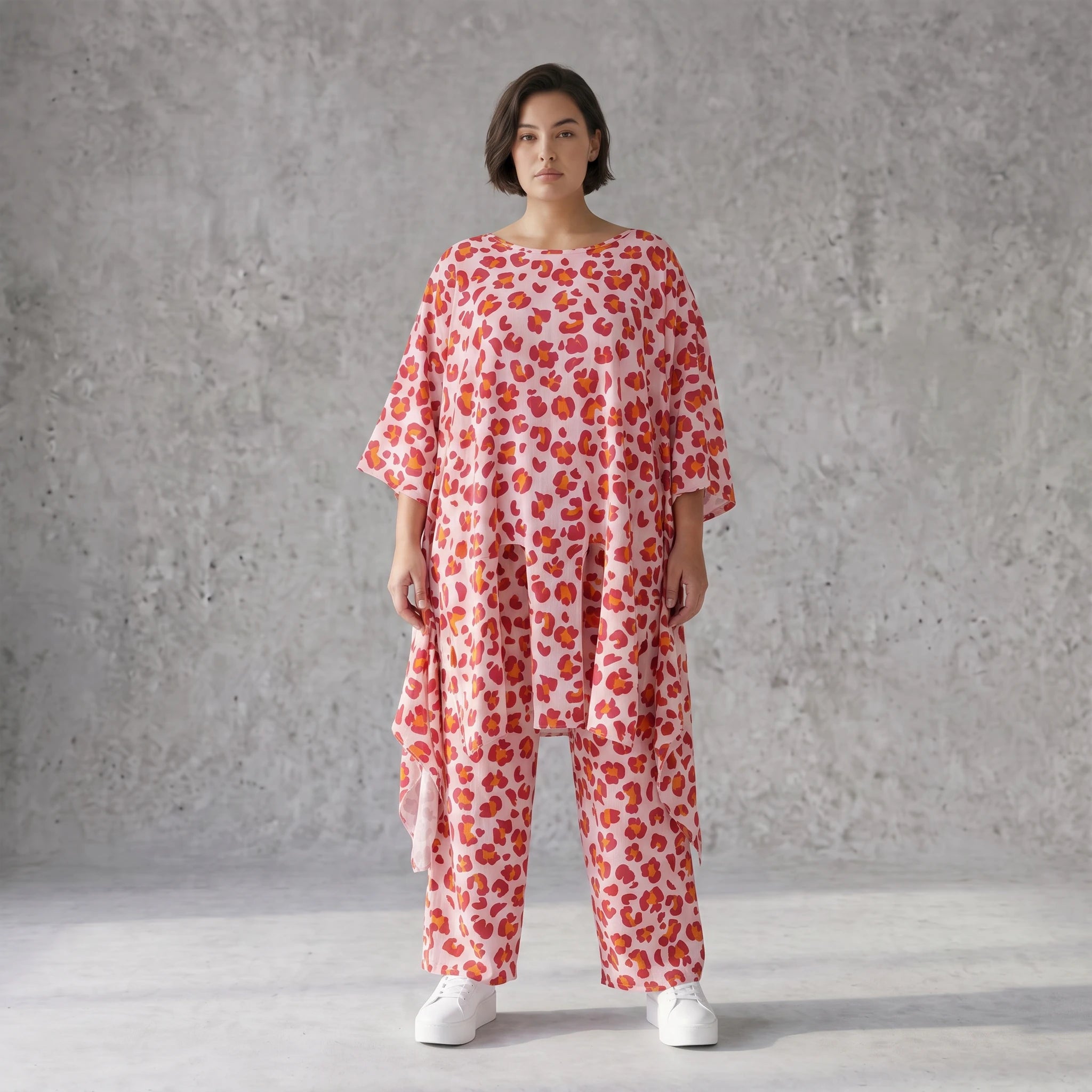 Damen Shirt Avantgarde Baumwolle Rose/Rot, A-Form, Volant, Oversize große Größen – AKH Fashion