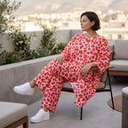 Damen Shirt Avantgarde Baumwolle Rose/Rot, A-Form, Volant, Oversize große Größen – AKH Fashion