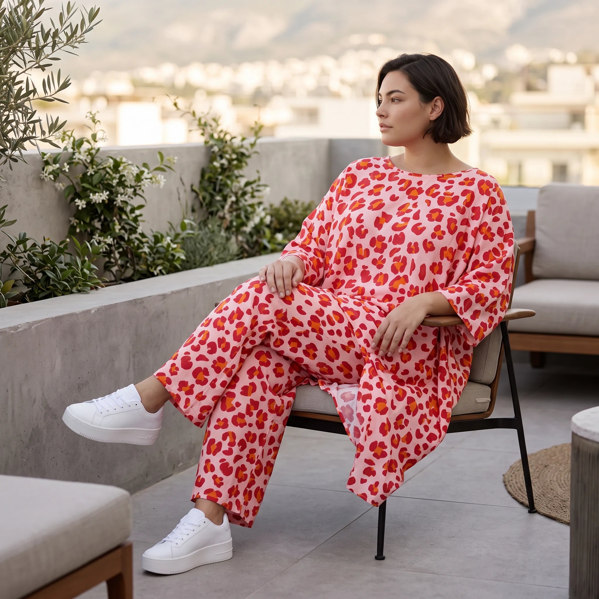 Damen Shirt Avantgarde Baumwolle Rose/Rot, A-Form, Volant, Oversize große Größen – AKH Fashion