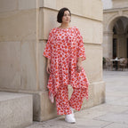 Damen Shirt Avantgarde Baumwolle Rose/Rot, A-Form, Volant, Oversize große Größen – AKH Fashion