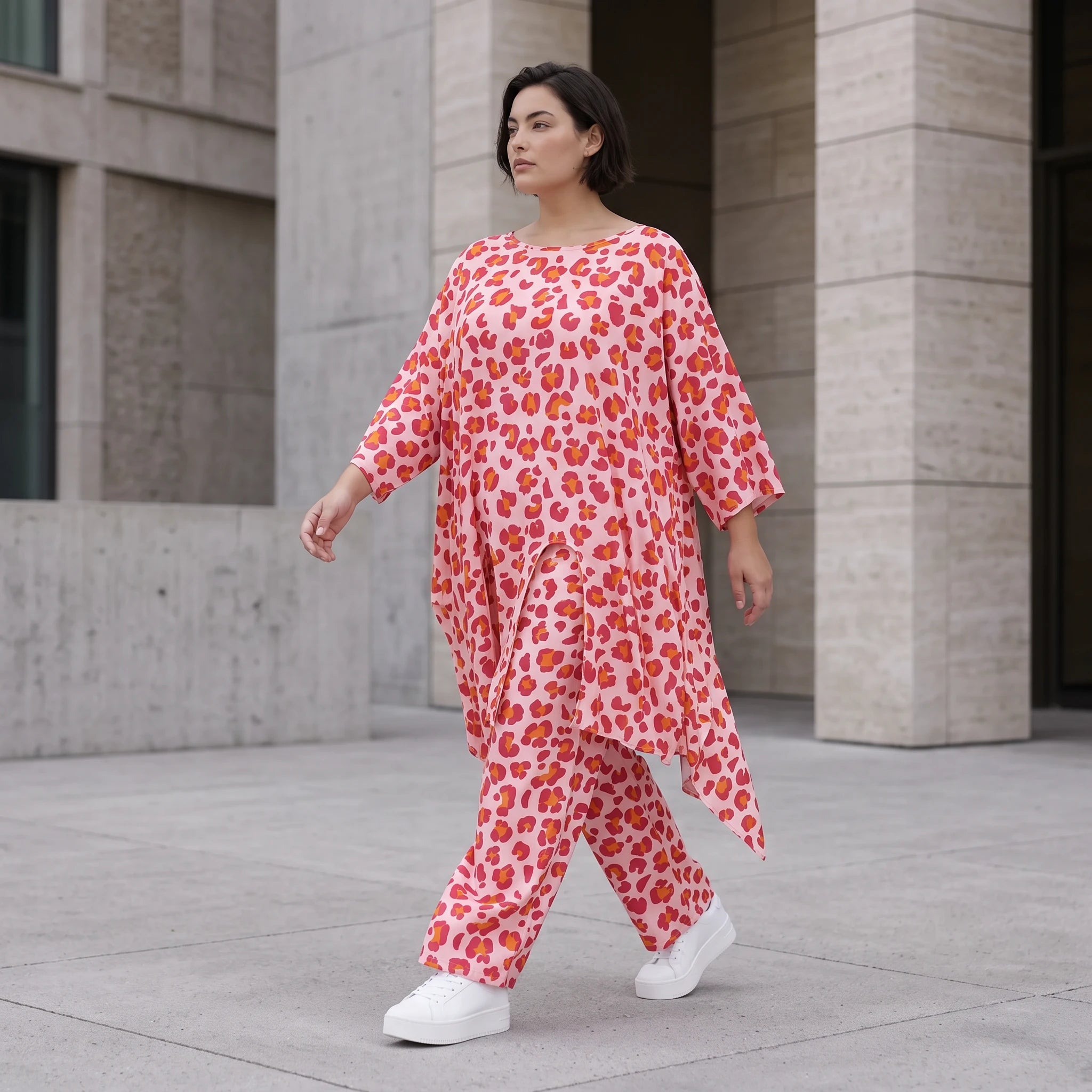 Damen Shirt Avantgarde Baumwolle Rose/Rot, A-Form, Volant, Oversize große Größen – AKH Fashion