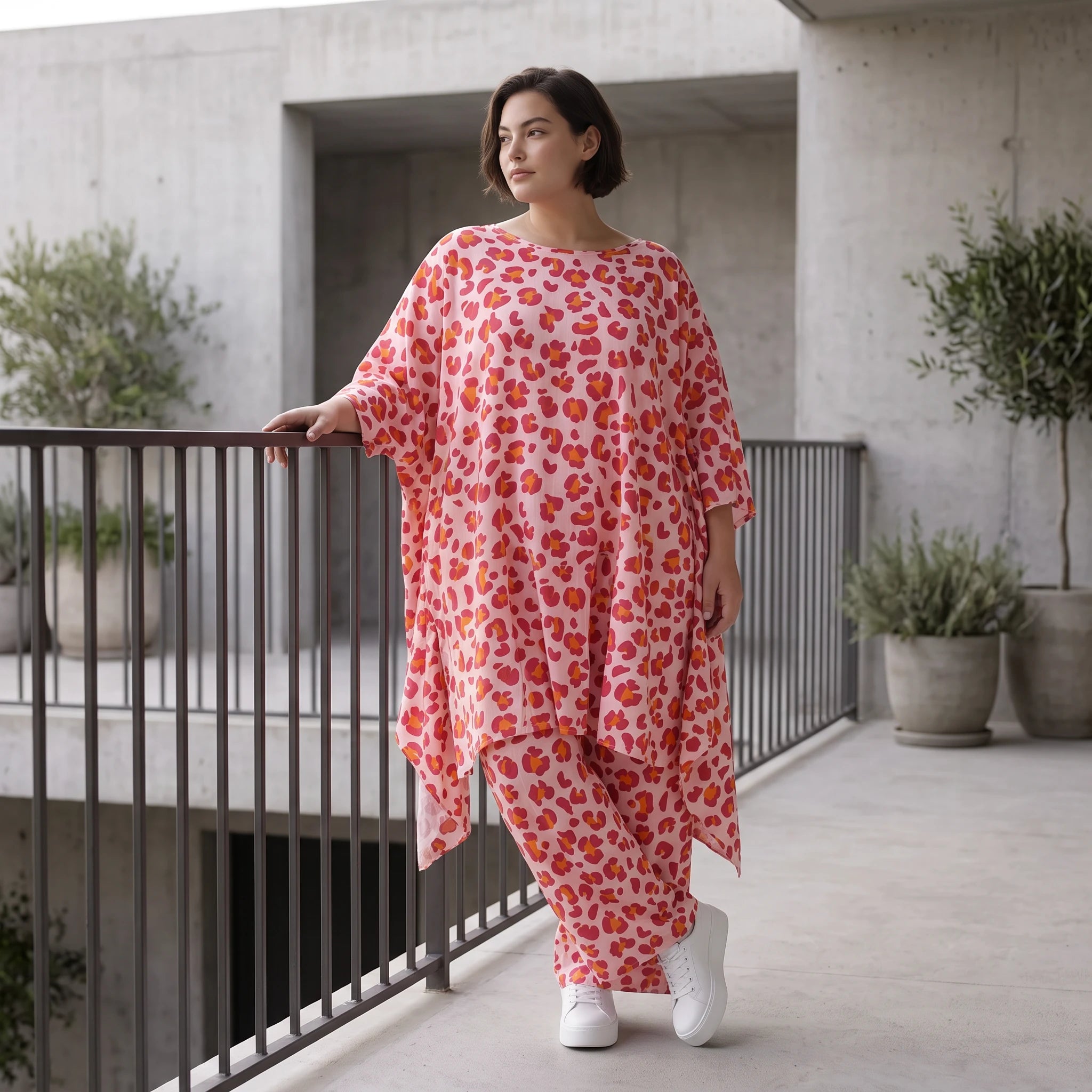 Damen Shirt Avantgarde Baumwolle Rose/Rot, A-Form, Volant, Oversize große Größen – AKH Fashion