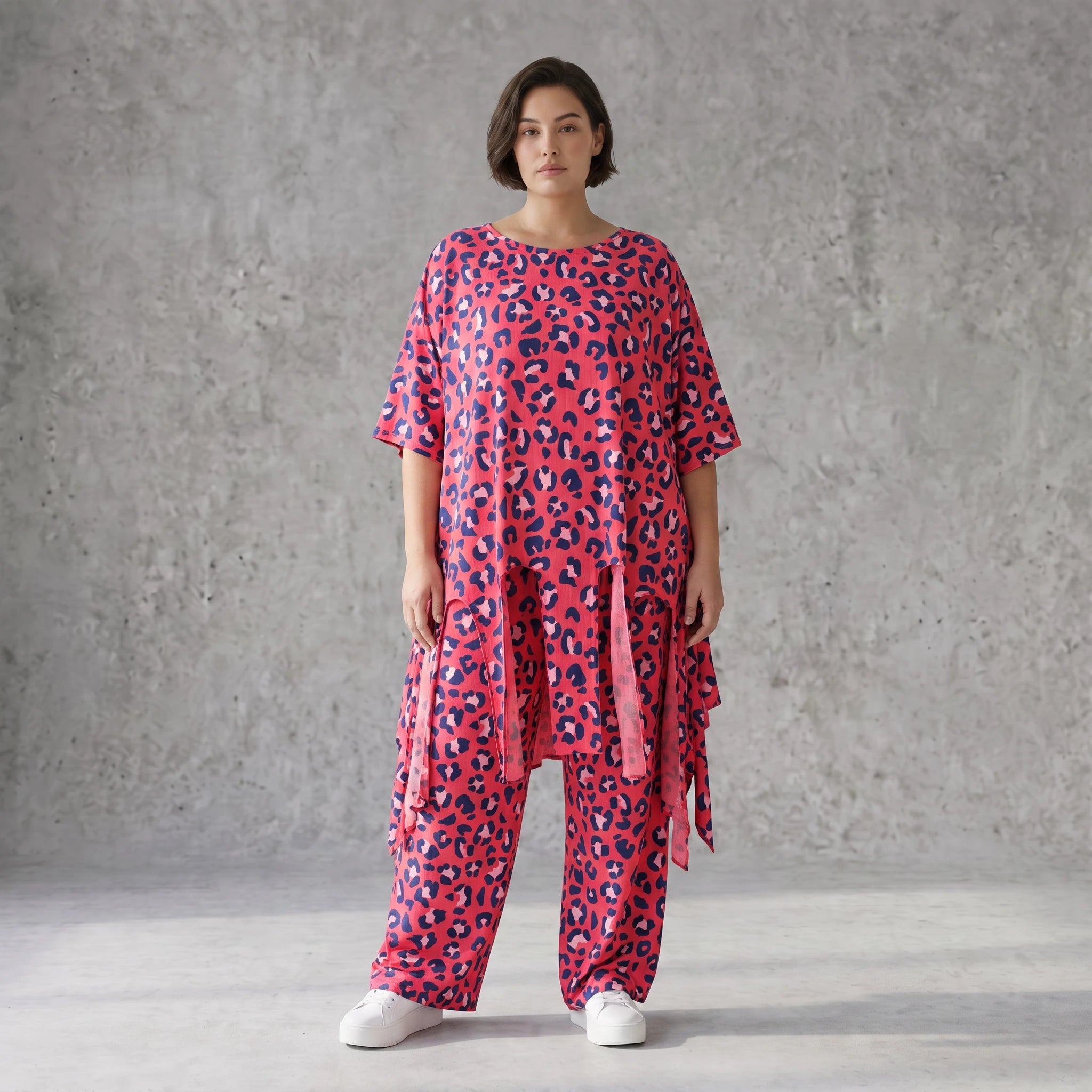 Damen Shirt Avantgarde Baumwolle Fuchsia/Marine, A-Form, Oversize große Größen – AKH Fashion