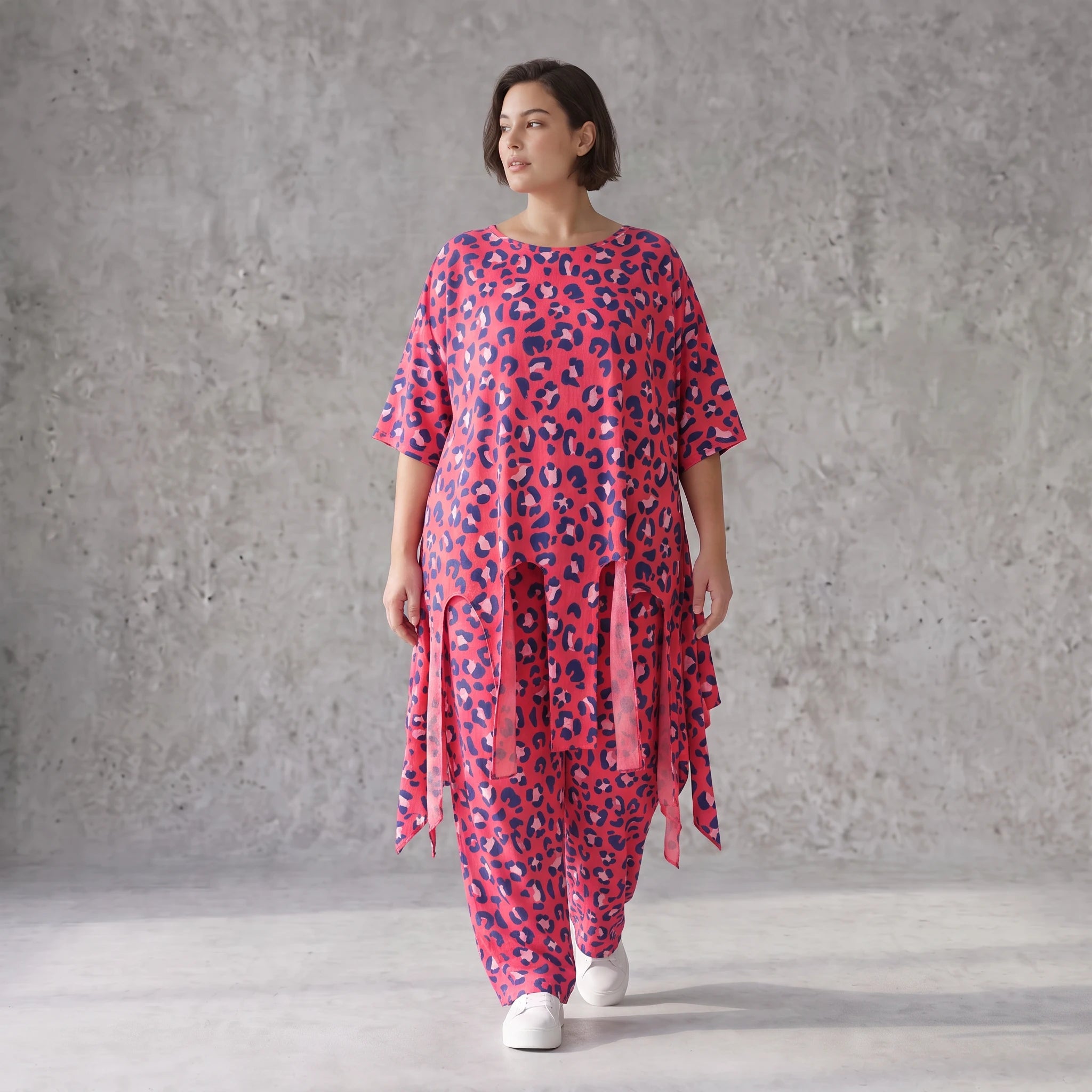 Damen Shirt Avantgarde Baumwolle Fuchsia/Marine, A-Form, Oversize große Größen – AKH Fashion