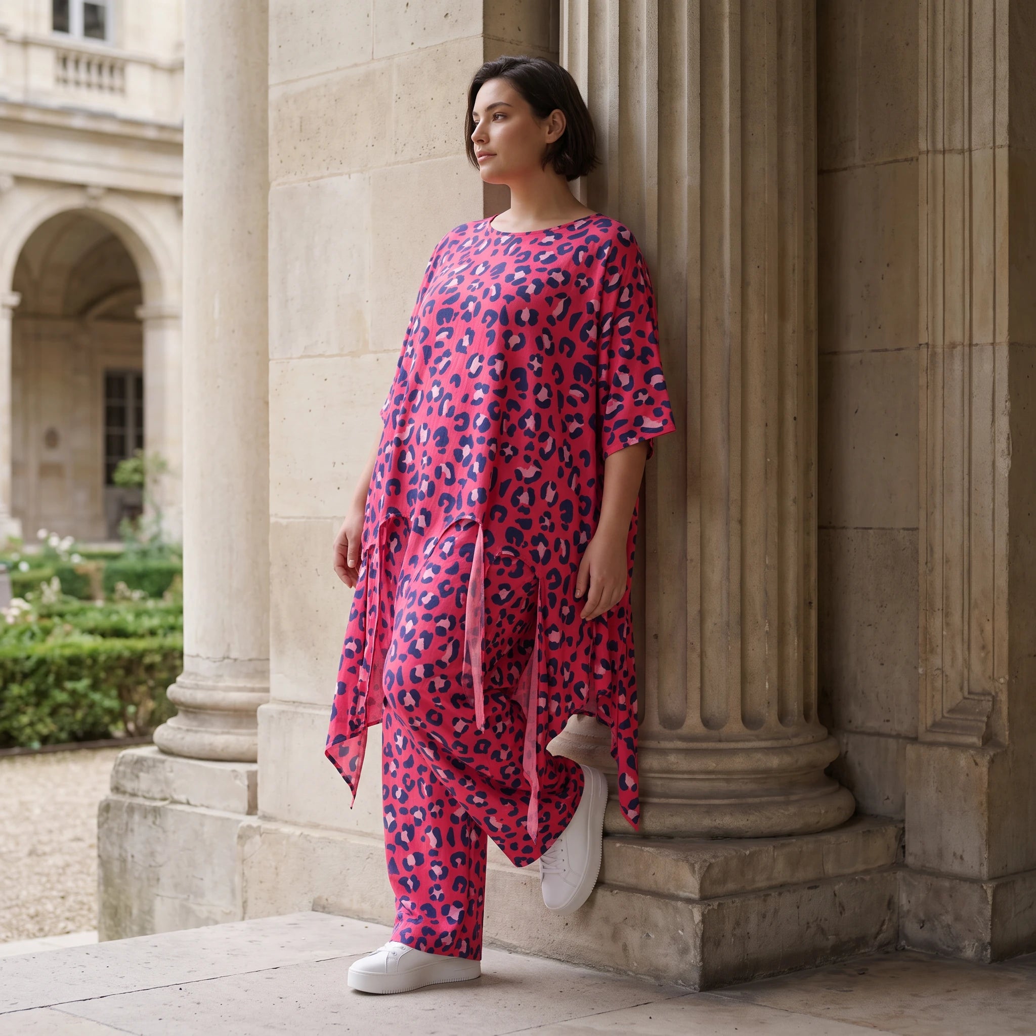 Damen Shirt Avantgarde Baumwolle Fuchsia/Marine, A-Form, Oversize große Größen – AKH Fashion