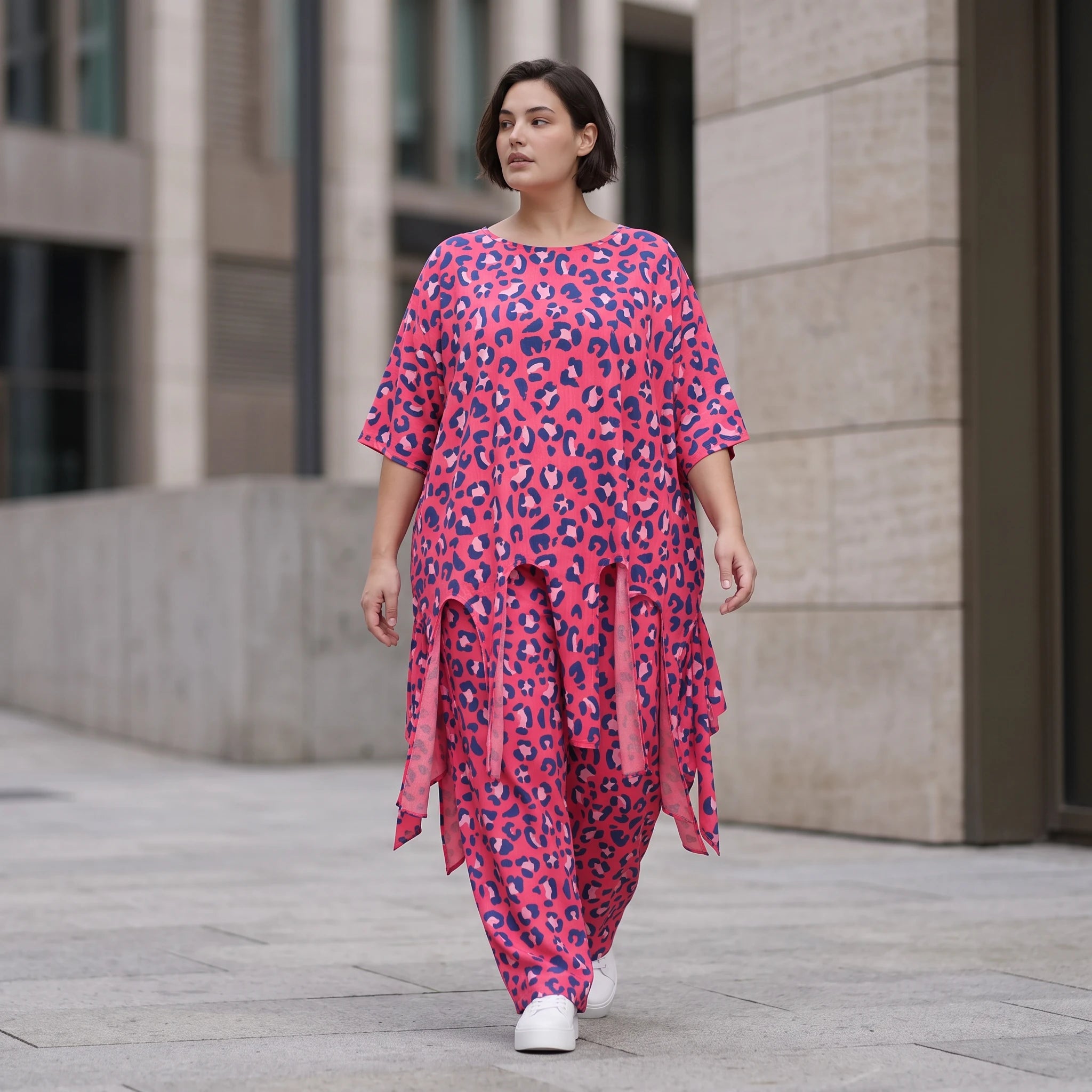 Damen Shirt Avantgarde Baumwolle Fuchsia/Marine, A-Form, Oversize große Größen – AKH Fashion