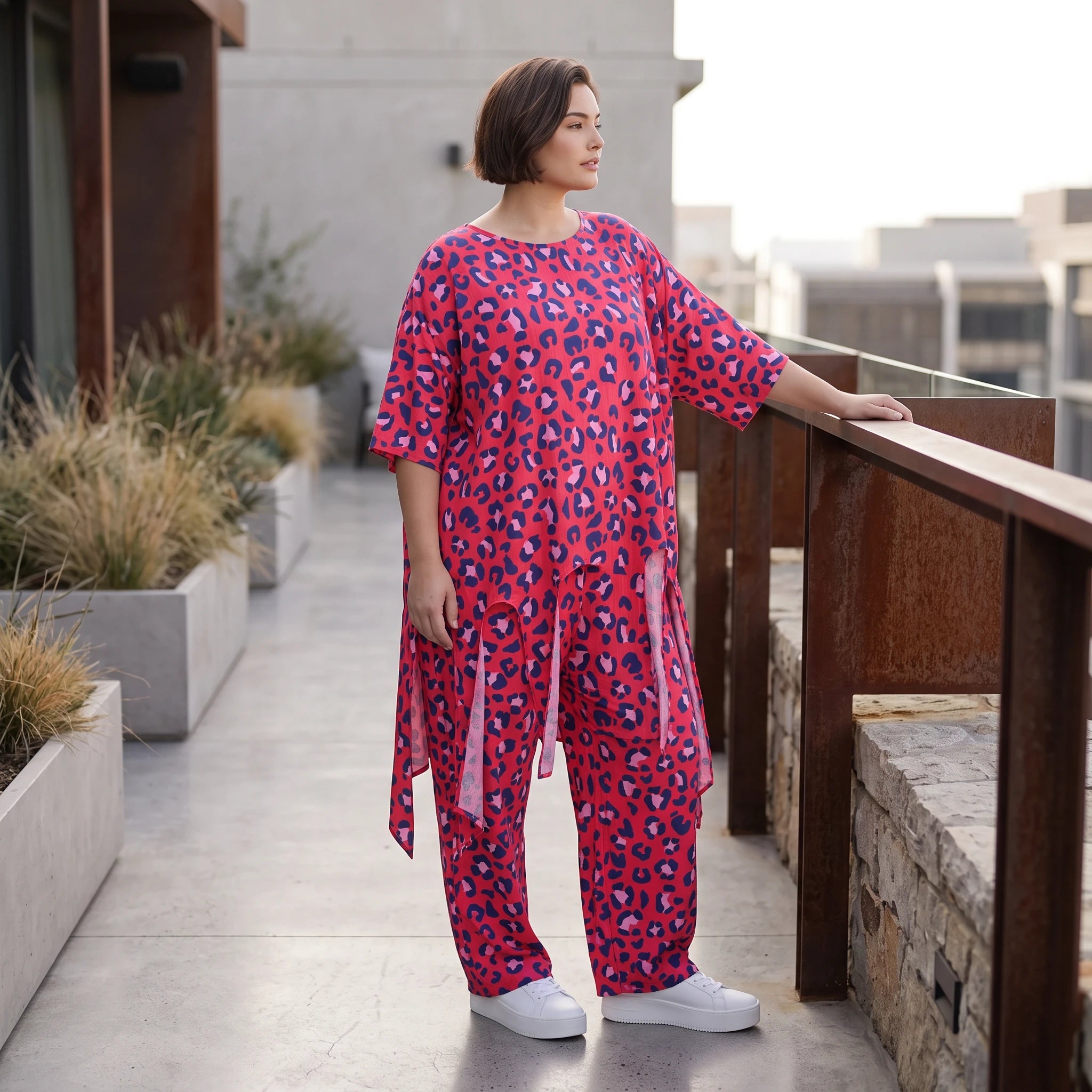 Damen Shirt Avantgarde Baumwolle Fuchsia/Marine, A-Form, Oversize große Größen – AKH Fashion