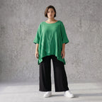 Damen Shirt Avantgarde Viskose Grün, kastiger Schnitt, Kurzarm, Oversize große Größen – AKH Fashion