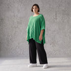 Damen Shirt Avantgarde Viskose Grün, kastiger Schnitt, Kurzarm, Oversize große Größen – AKH Fashion