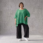 Damen Shirt Avantgarde Viskose Grün, kastiger Schnitt, Kurzarm, Oversize große Größen – AKH Fashion
