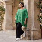 Damen Shirt Avantgarde Viskose Grün, kastiger Schnitt, Kurzarm, Oversize große Größen – AKH Fashion