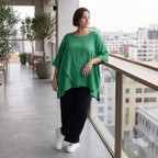 Damen Shirt Avantgarde Viskose Grün, kastiger Schnitt, Kurzarm, Oversize große Größen – AKH Fashion