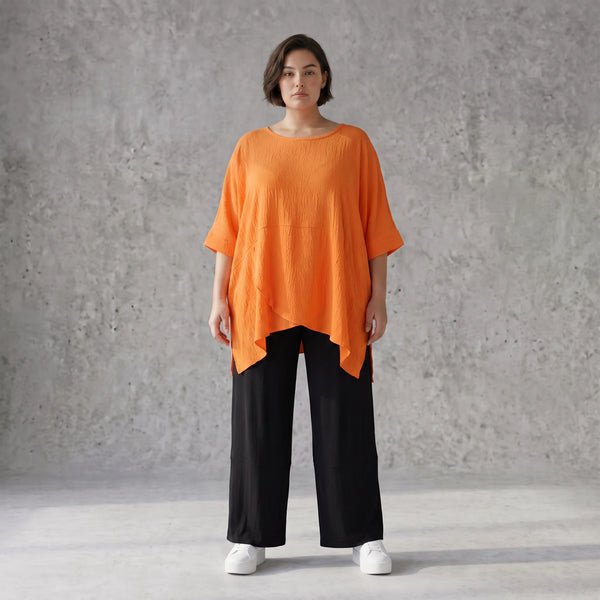 Damen Shirt Avantgarde Viskose Orange, kastiger Schnitt, Kurzarm, Oversize große Größen – AKH Fashion