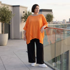 Damen Shirt Avantgarde Viskose Orange, kastiger Schnitt, Kurzarm, Oversize große Größen – AKH Fashion