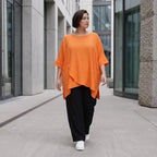 Damen Shirt Avantgarde Viskose Orange, kastiger Schnitt, Kurzarm, Oversize große Größen – AKH Fashion