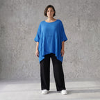 Damen Shirt Avantgarde Viskose Royalblau, kastiger Schnitt, Kurzarm, Oversize große Größen – AKH Fashion