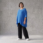Damen Shirt Avantgarde Viskose Royalblau, kastiger Schnitt, Kurzarm, Oversize große Größen – AKH Fashion