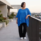 Damen Shirt Avantgarde Viskose Royalblau, kastiger Schnitt, Kurzarm, Oversize große Größen – AKH Fashion