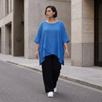 Damen Shirt Avantgarde Viskose Royalblau, kastiger Schnitt, Kurzarm, Oversize große Größen – AKH Fashion