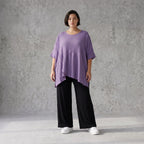 Damen Shirt Avantgarde Viskose Lila, kastiger Schnitt, Kurzarm, Oversize große Größen – AKH Fashion