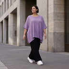 Damen Shirt Avantgarde Viskose Lila, kastiger Schnitt, Kurzarm, Oversize große Größen – AKH Fashion