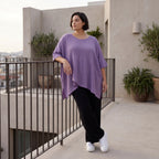 Damen Shirt Avantgarde Viskose Lila, kastiger Schnitt, Kurzarm, Oversize große Größen – AKH Fashion