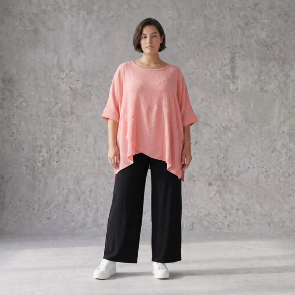 Damen Shirt Avantgarde Viskose Rosa, kastiger Schnitt, Kurzarm, Oversize große Größen – AKH Fashion
