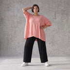 Damen Shirt Avantgarde Viskose Rosa, kastiger Schnitt, Kurzarm, Oversize große Größen – AKH Fashion