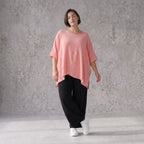 Damen Shirt Avantgarde Viskose Rosa, kastiger Schnitt, Kurzarm, Oversize große Größen – AKH Fashion