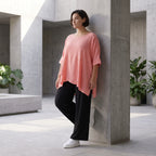 Damen Shirt Avantgarde Viskose Rosa, kastiger Schnitt, Kurzarm, Oversize große Größen – AKH Fashion