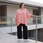 Damen Shirt Avantgarde Viskose Rosa, kastiger Schnitt, Kurzarm, Oversize große Größen – AKH Fashion