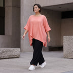 Damen Shirt Avantgarde Viskose Rosa, kastiger Schnitt, Kurzarm, Oversize große Größen – AKH Fashion