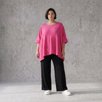 Damen Shirt Avantgarde Viskose Fuchsia, kastiger Schnitt, Kurzarm, Oversize große Größen – AKH Fashion