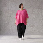 Damen Shirt Avantgarde Viskose Fuchsia, kastiger Schnitt, Kurzarm, Oversize große Größen – AKH Fashion