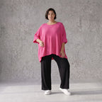 Damen Shirt Avantgarde Viskose Fuchsia, kastiger Schnitt, Kurzarm, Oversize große Größen – AKH Fashion