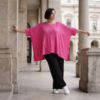 Damen Shirt Avantgarde Viskose Fuchsia, kastiger Schnitt, Kurzarm, Oversize große Größen – AKH Fashion