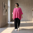 Damen Shirt Avantgarde Viskose Fuchsia, kastiger Schnitt, Kurzarm, Oversize große Größen – AKH Fashion
