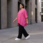 Damen Shirt Avantgarde Viskose Fuchsia, kastiger Schnitt, Kurzarm, Oversize große Größen – AKH Fashion