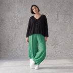 Damen Hose Avantgarde Viskose Grün, Ballonhose, Flügeltaschen, Oversize große Größen – AKH Fashion