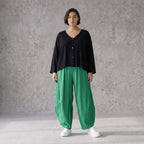 Damen Hose Avantgarde Viskose Grün, Ballonhose, Flügeltaschen, Oversize große Größen – AKH Fashion