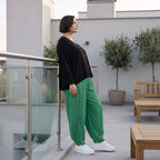 Damen Hose Avantgarde Viskose Grün, Ballonhose, Flügeltaschen, Oversize große Größen – AKH Fashion