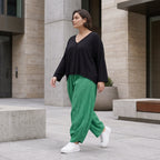 Damen Hose Avantgarde Viskose Grün, Ballonhose, Flügeltaschen, Oversize große Größen – AKH Fashion