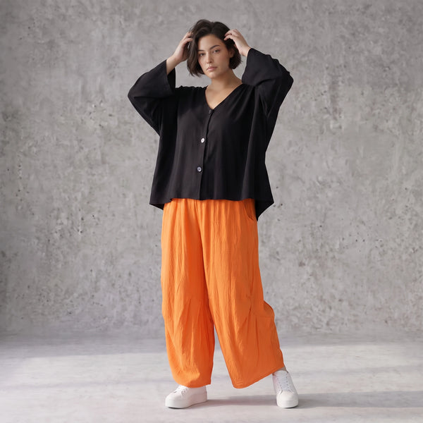 Damen Hose Avantgarde Viskose Orange, Ballonhose, Flügeltaschen, Oversize große Größen – AKH Fashion
