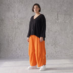 Damen Hose Avantgarde Viskose Orange, Ballonhose, Flügeltaschen, Oversize große Größen – AKH Fashion