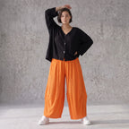 Damen Hose Avantgarde Viskose Orange, Ballonhose, Flügeltaschen, Oversize große Größen – AKH Fashion