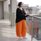 Damen Hose Avantgarde Viskose Orange, Ballonhose, Flügeltaschen, Oversize große Größen – AKH Fashion