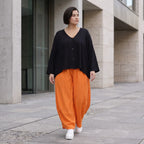 Damen Hose Avantgarde Viskose Orange, Ballonhose, Flügeltaschen, Oversize große Größen – AKH Fashion