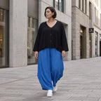 Damen Hose Avantgarde Viskose Royalblau, Ballonschnitt, Flügeltaschen, Oversize große Größen – AKH Fashion
