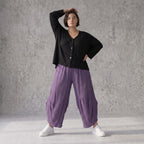 Damen Hose Avantgarde Viskose Lila, Ballonschnitt, Elastikbund, Oversize große Größen – AKH Fashion